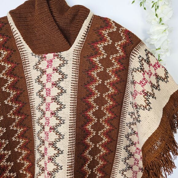 Reyes OS Mexican Jorongo Sarape Poncho Fringe Boho Charro Western Fall Unisex - Picture 12 of 13